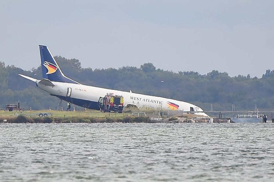 24 September 2022: This photograph shows an Aeropostale Boeing 737 after it overran the runway during its landing phase at night at Montpellier airport (AFP/Getty)