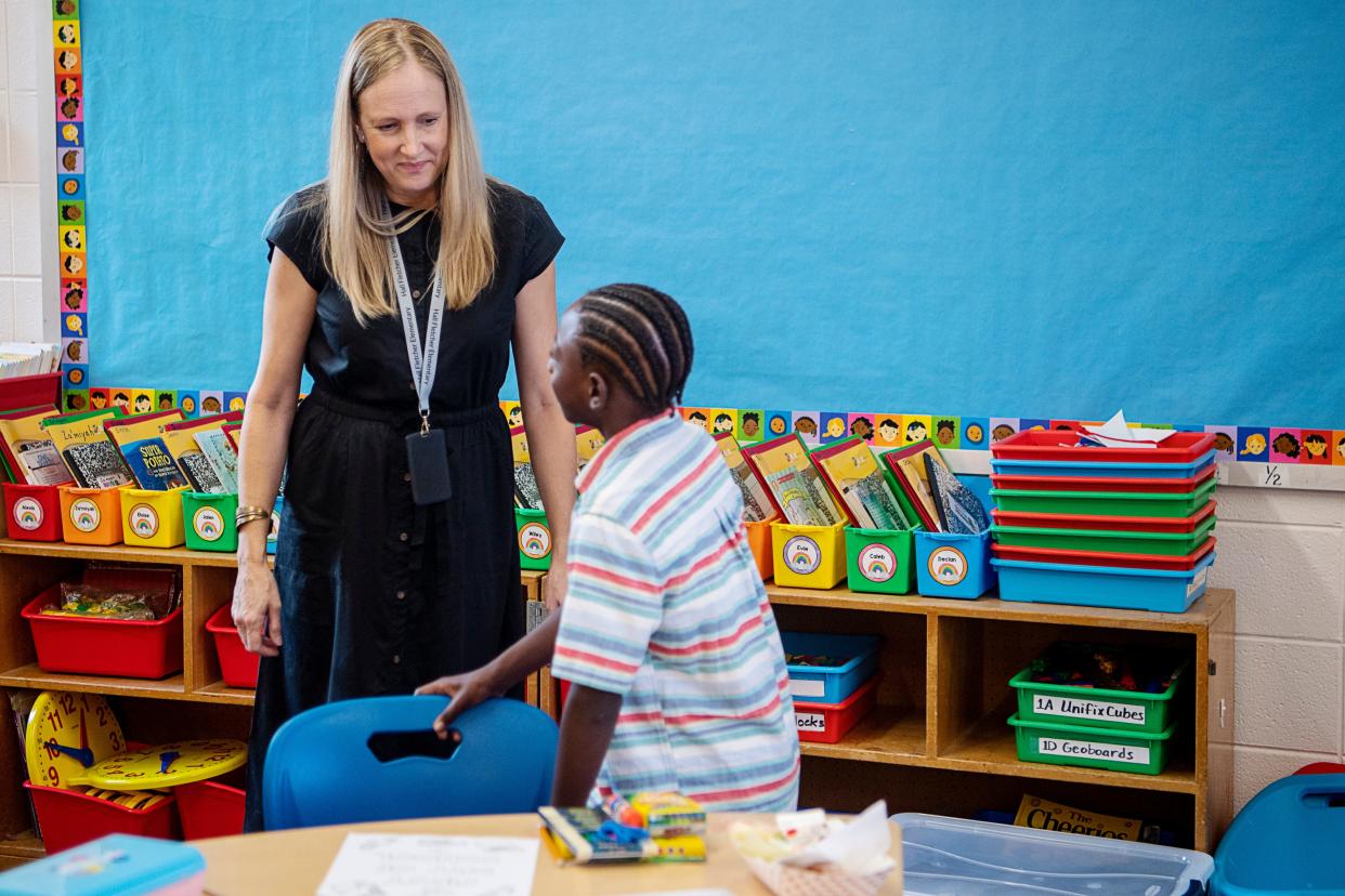 Second grade teacher Susan Engstrom welcomed her students on the first day of school August 28, 2023.