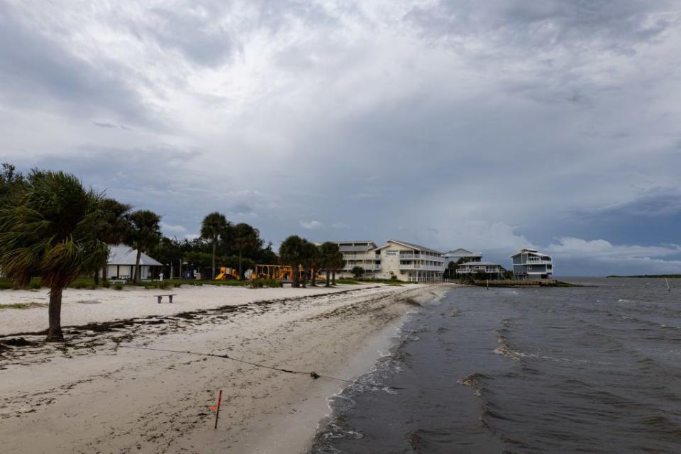 The beach is deserted at Cedar Key as Hurricane Idalia moved up Florida's west coast on Tuesday.