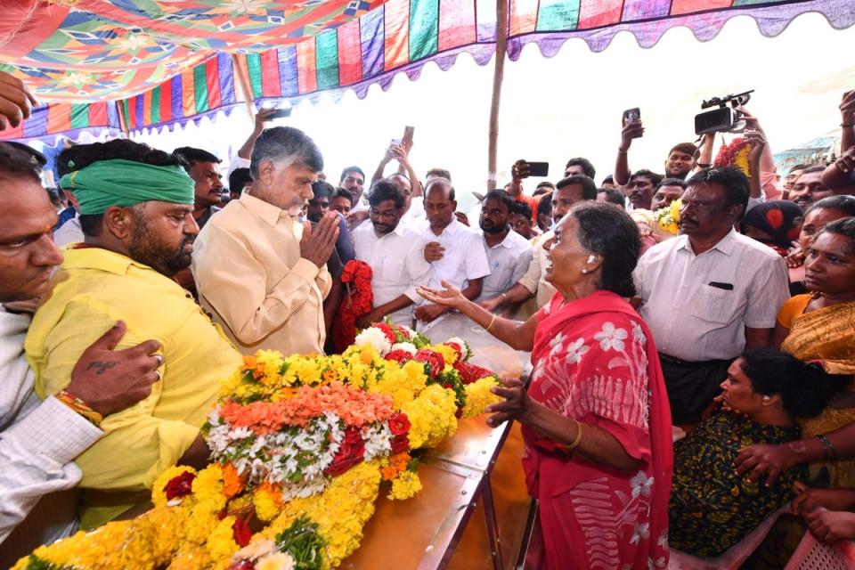 Andhra Pradesh chief minister-elect N Chandrababu Naidu, seen here meeting the family of those killed in a stampede in 2022 (Telugu Desam Party)