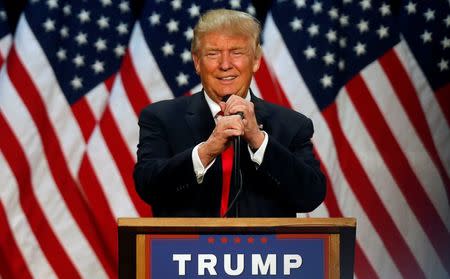 Republican U.S. presidential candidate Donald Trump speaks at a campaign rally in Eugene, Oregon, U.S. on May 6, 2016. REUTERS/Jim Urquhart