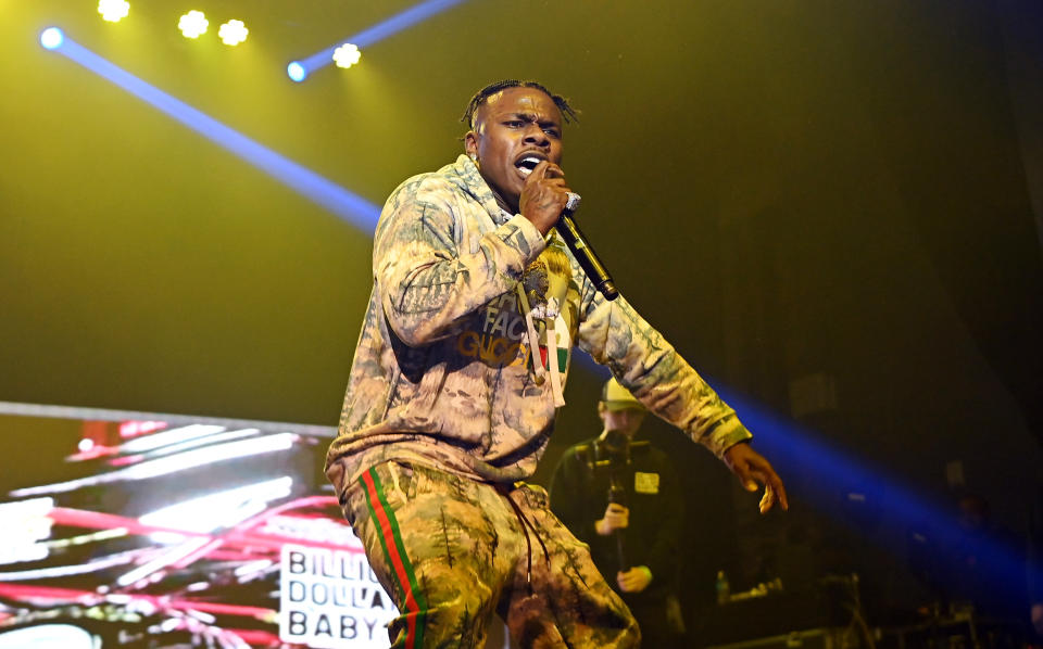 ATLANTA, GEORGIA – DECEMBER 04: Rapper DaBaby performs onstage during “Rolling Loud Presents: DaBaby Live Show Killa” tour at Coca-Cola Roxy on December 04, 2021 in Atlanta, Georgia. (Photo by Paras Griffin/Getty Images)