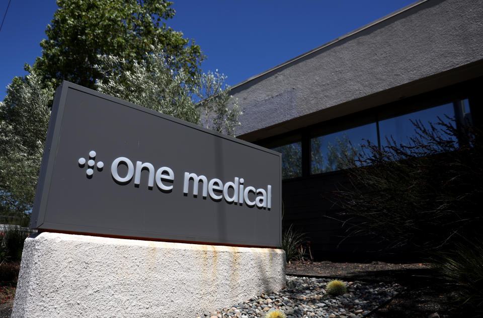 SAN RAFAEL, CALIFORNIA - JULY 21: A sign is posted in front of a One Medical office on July 21, 2022 in San Rafael, California. Amazon announced plans to acquire health provider One Medical for an estimated $3.9 billion. (Photo by Justin Sullivan/Getty Images)