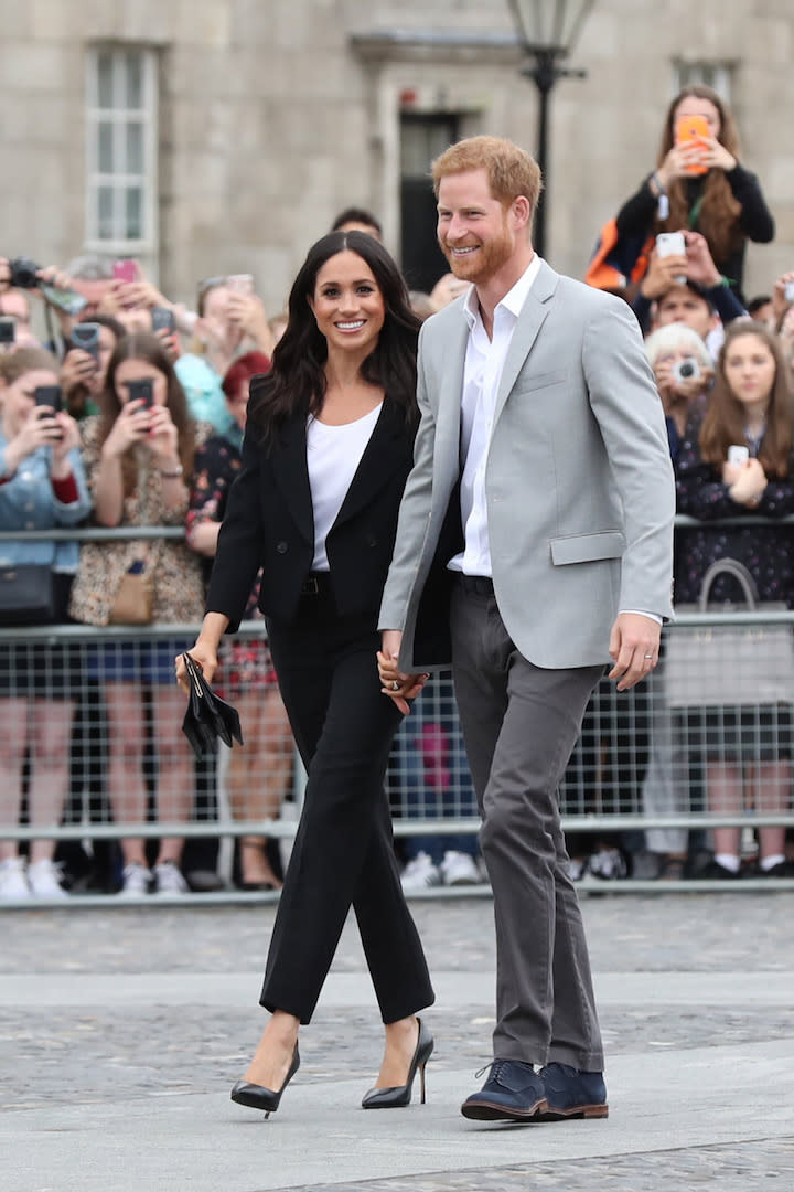 Prince Harry also packed the blazer for the couple's trip to Dublin in July 2018 [Photo: Getty]
