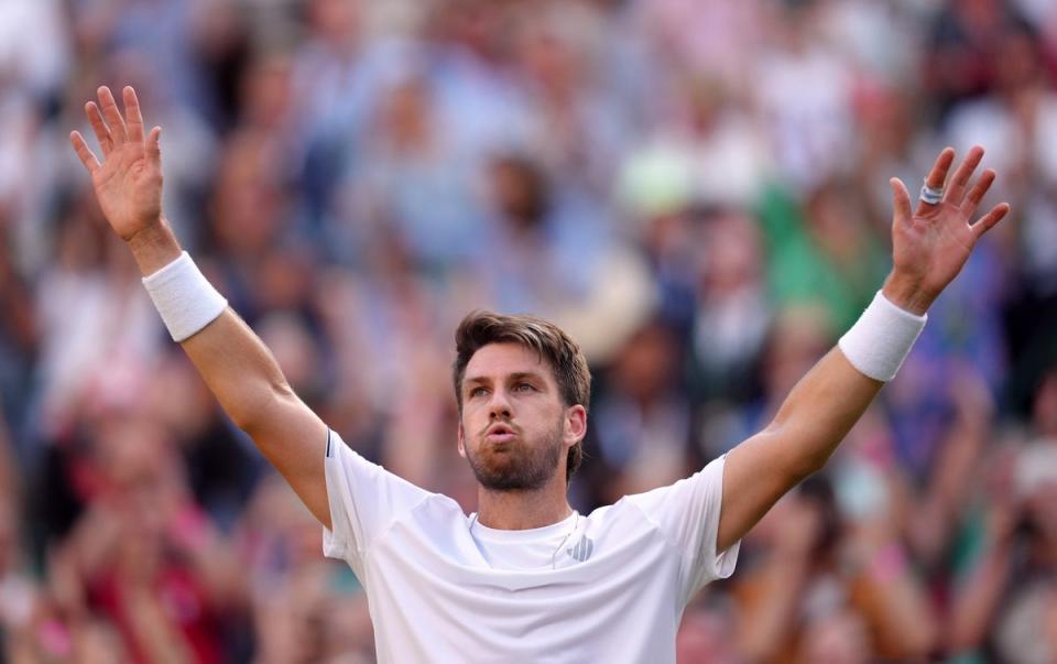 Norrie celebrates winning his quarter-final match against David Goffin (PA Wire)