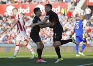 Britain Football Soccer - Stoke City v Liverpool - Premier League - bet365 Stadium - 8/4/17 Liverpool's Philippe Coutinho celebrates scoring their first goal with James Milner Reuters / Darren Staples Livepic