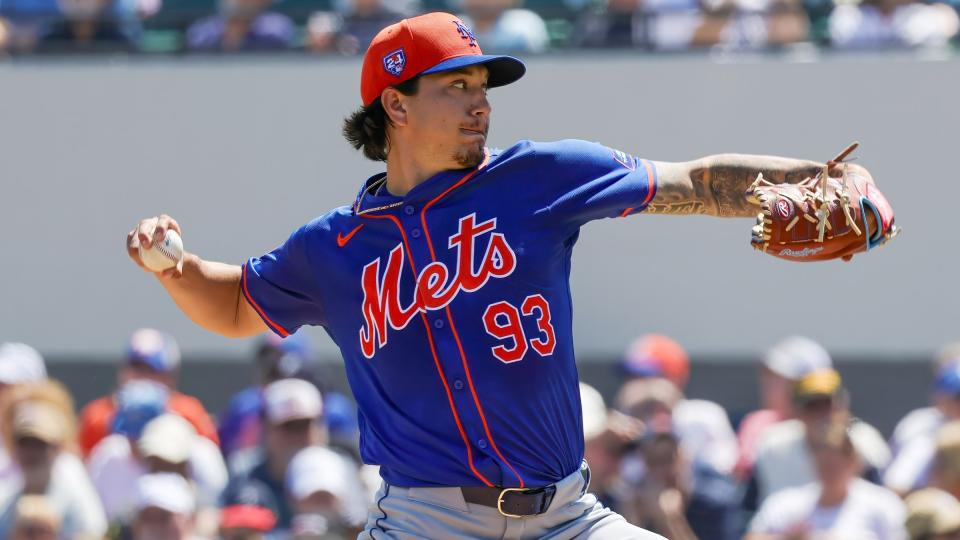 Mar 21, 2024; Lakeland, Florida, USA; New York Mets pitcher Dominic Hamel (93) pitches during the first inning against the Detroit Tigers at Publix Field at Joker Marchant Stadium.