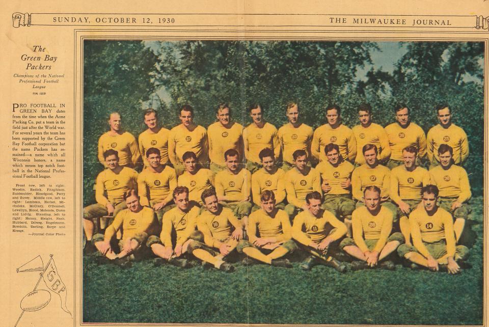 A color photo published in 1930's Milwaukee Journal, one of the first newspapers to print color photographs, leaves no doubt about the color of Green Bay Packers uniforms, as do written descriptions in sports stories of the time.