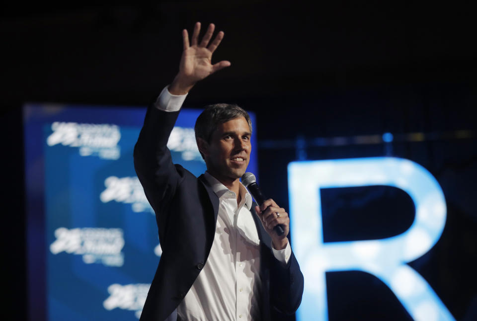 Democratic presidential candidate, former U.S. Rep Beto O'Rourke, arrives to speak at the 25th Essence Festival in New Orleans, Saturday, July 6, 2019. (AP Photo/Gerald Herbert)