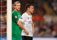 <p>Soccer Football – Champions League Semi Final Second Leg – AS Roma v Liverpool – Stadio Olimpico, Rome, Italy – May 2, 2018 Liverpool’s James Milner reacts Action Images via Reuters/John Sibley </p>