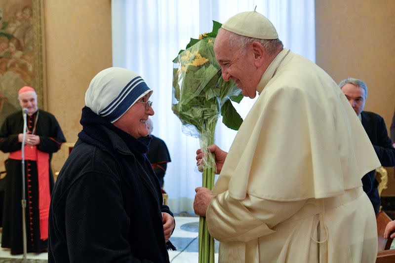 Pope Francis meets with delegation of Mother Teresa Award at the Vatican