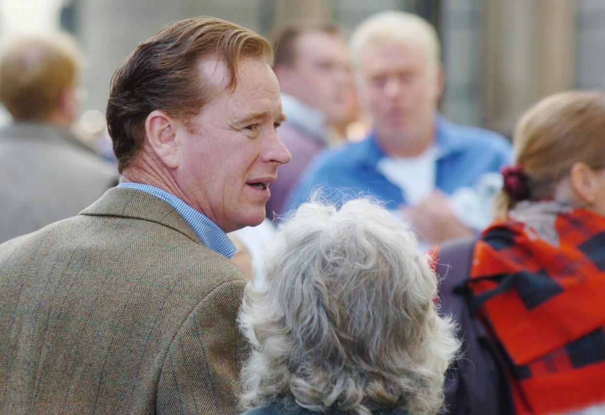 James Hewitt, the former lover of Diana The Princess of Wales, joins thousands of other protestors to demonstrate against the government's proposed ban on fox-hunting in Parliament Square, central London. Later today sees a vote inside the House of Commons which will go some way towards deciding the future of the field sport in Britain.   *15/09/04: He has been left off with a caution for possession of a class A drug. Hewitt, 46, was arrested on suspicion of being in possession of cocaine in July outside a west London wine bar. He was detained along with girlfriend, freelance broadcaster Alison Bell.   (Photo by Johnny Green - PA Images/PA Images via Getty Images)