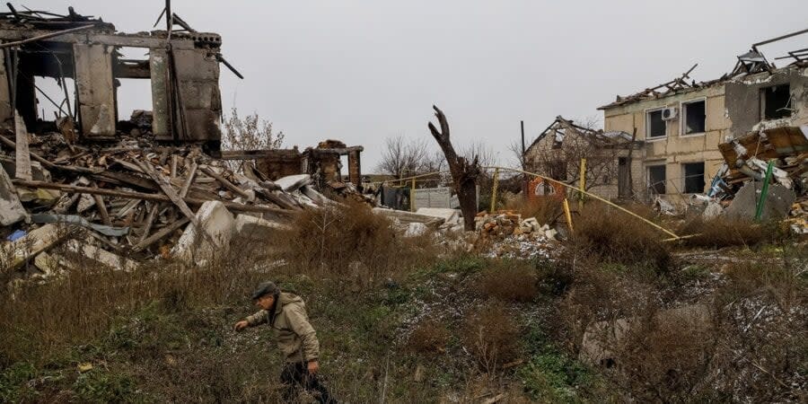 Buildings destroyed by shelling in Kherson region