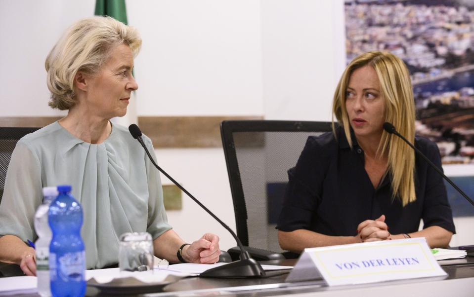 EU president Ursula von der Leyen with Ms Meloni