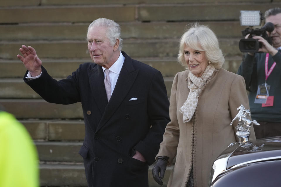 King Charles III and Camilla, Queen Consort leave Bolton Town House