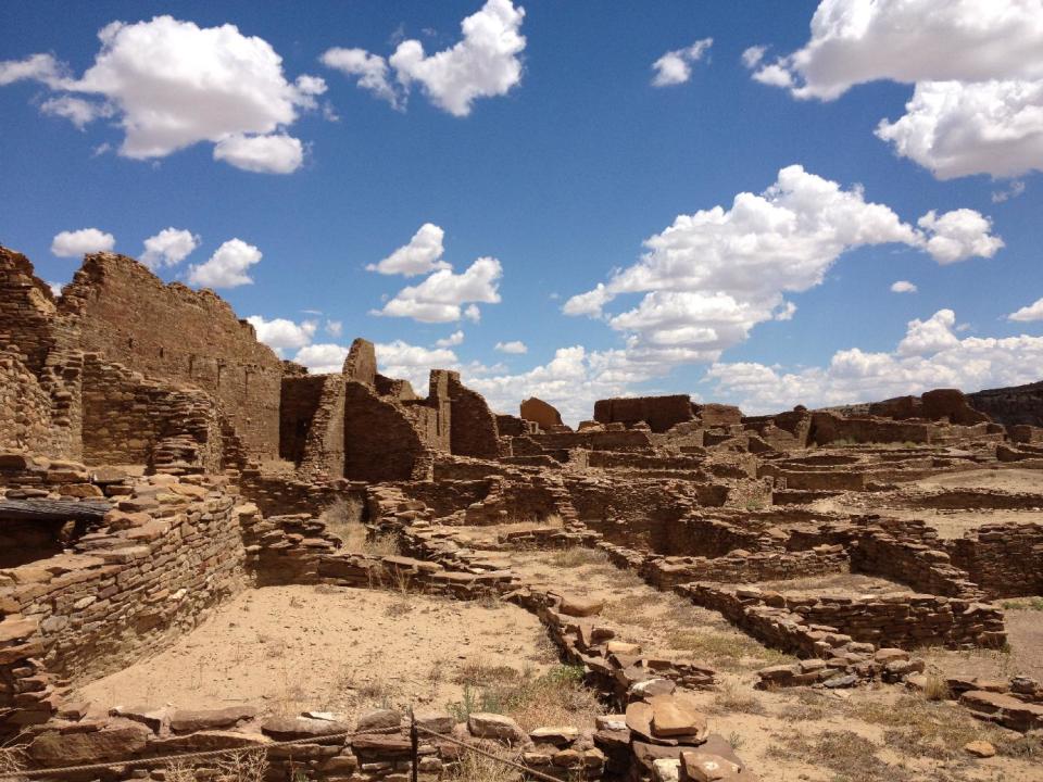 This August 2012 photo shows Pueblo Bonito, Chaco Canyon, in northwestern New Mexico. Chaco Canyon, the center of a culture that flourished from the 800s to the 1100s, is run by the National Park Service and is accessible only via dirt road. (AP Photo/Margaret Matthews)