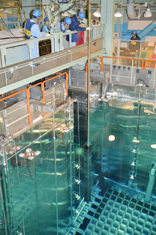 A fuel rod is inserted in a reactor vessel at the Kansai Electric Power's Takahama nuclear plant, in Fukui prefecture, western Japan