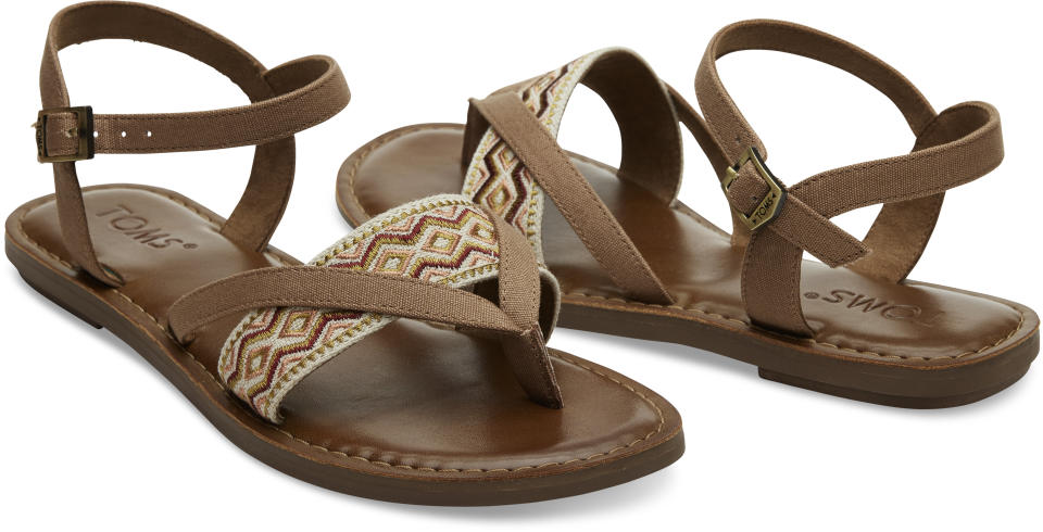 Buy the <a href="http://www.toms.com/women/toffee-canvas-embroidery-womens-lexie-sandals" target="_blank">Toms 'Toffee Canvas Lexie' </a>sandal for $69