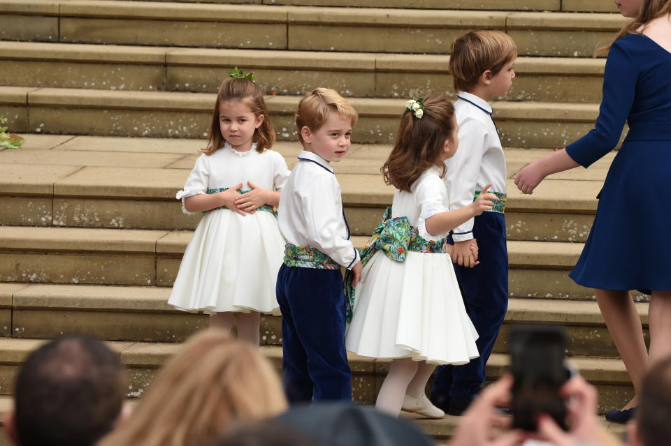 OCT 12: The bridesmaids and page boys including Prince George of Cambridge and Princess Charlotte of Cambridge