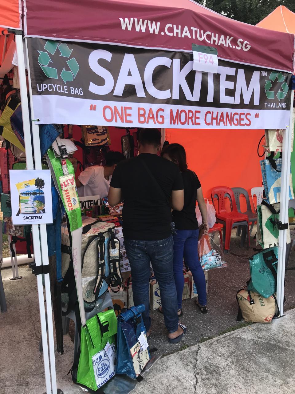 "Upcycled" bag shop Sackitem at Chatuchak Night Market Singapore. (PHOTO: Lim Yian Lu/Yahoo Lifestyle SEA)