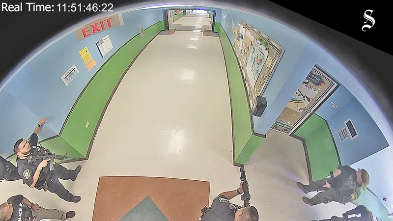 Security camera footage from inside Robb Elementary School in Uvalde, Texas as a gunman killed 19 children and two teachers while hundreds of police officers waited outside.
