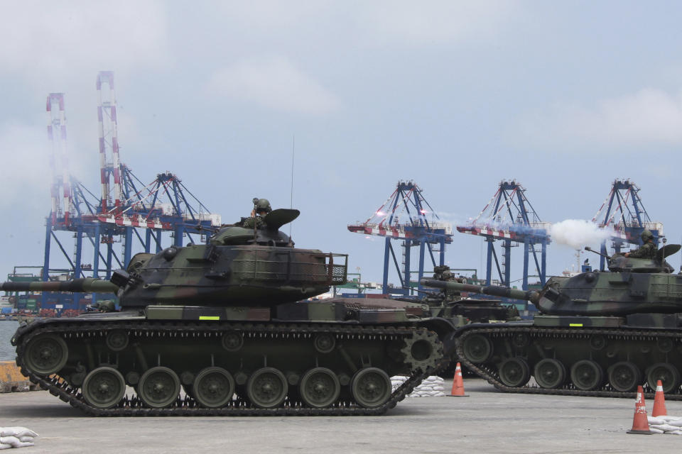 FILE - In this photo released by the Taiwan Ministry of National Defense, Taiwan military forces conduct anti-landing drills during the annual Han Kuang military exercises near New Taipei City in Taiwan on Wednesday, July 27, 2022. A group of Japanese lawmakers including two former defense ministers met with Taiwan's president on Thursday in a rare high-level visit to discuss regional security. (Taiwan Ministry of National Defense via AP, File)