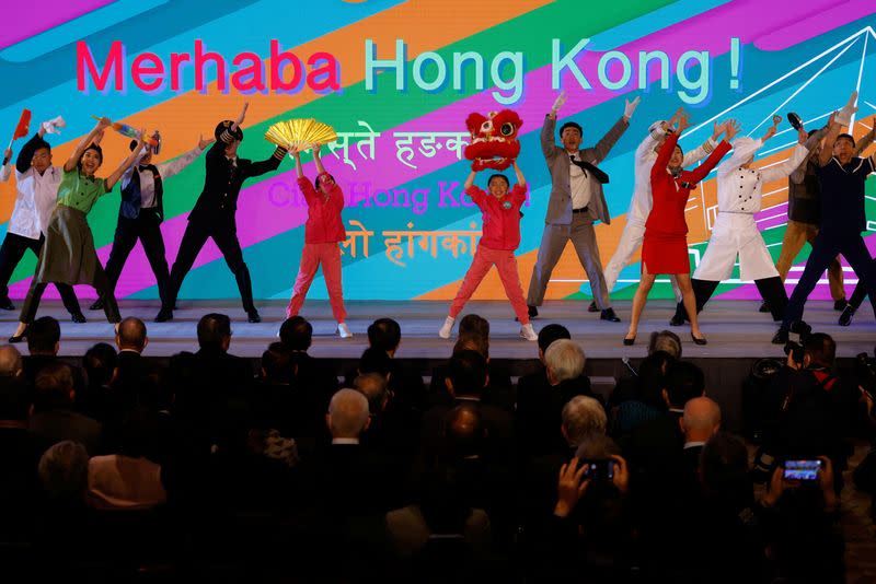 Performers dance during "Hello Hong Kong" campaign to promote city tourism in Hong Kong