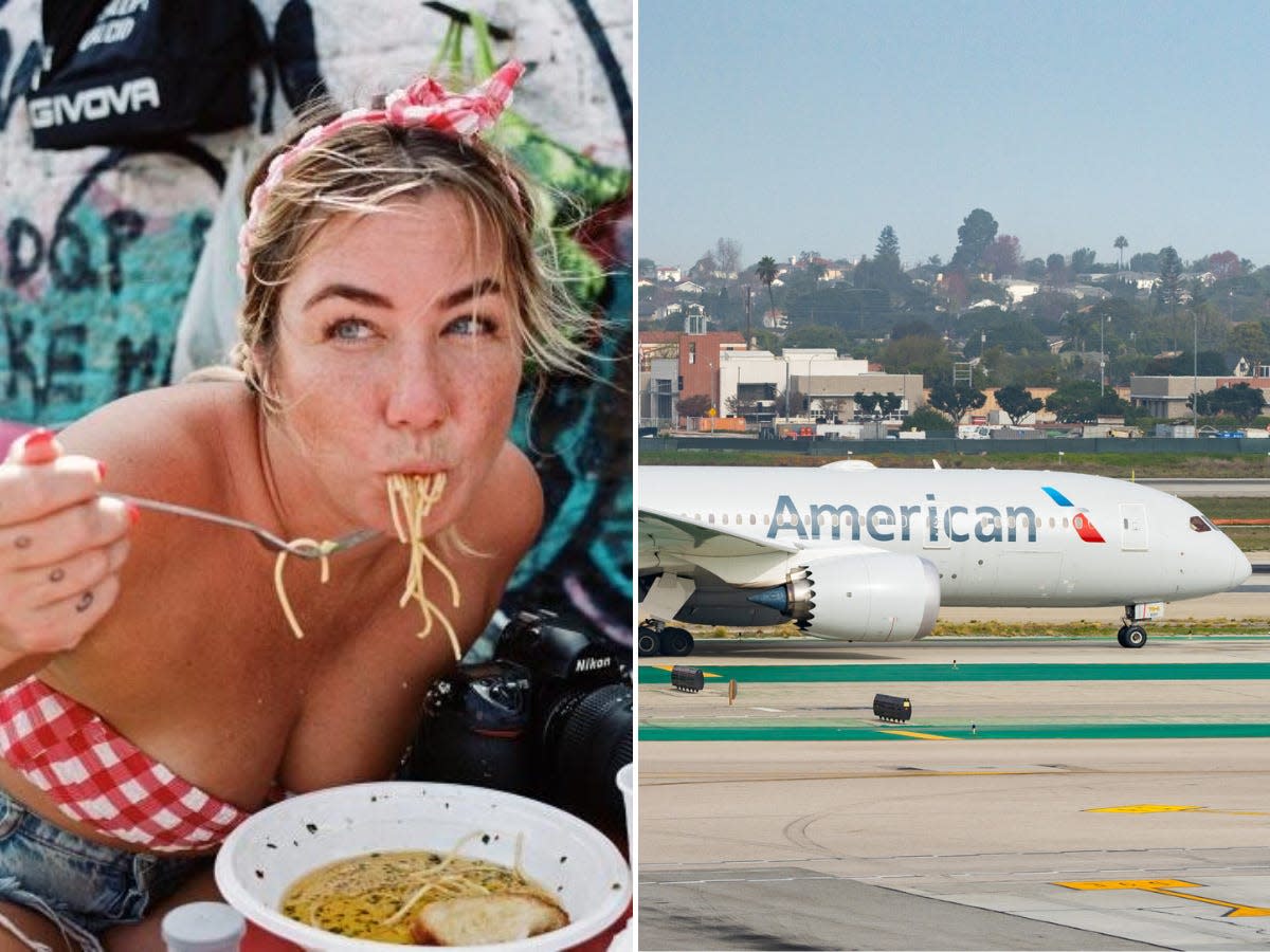 Side-by-side images of Susan Berry and an American Airlines aircraft.