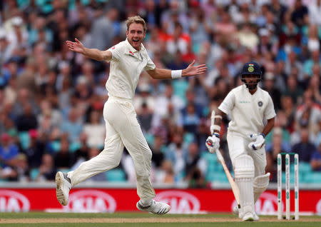 England v India - Fifth Test - Kia Oval, London, Britain - September 8, 2018 England's Stuart Broad celebrates the wicket of India's Shikhar Dhawan Action Images via Reuters/Paul Childs