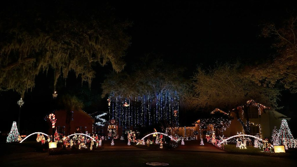 Christmas lights displays at 402/408 Snapping Turtle Court East, Atlantic Beach, at Leibecki and Samuels residences.