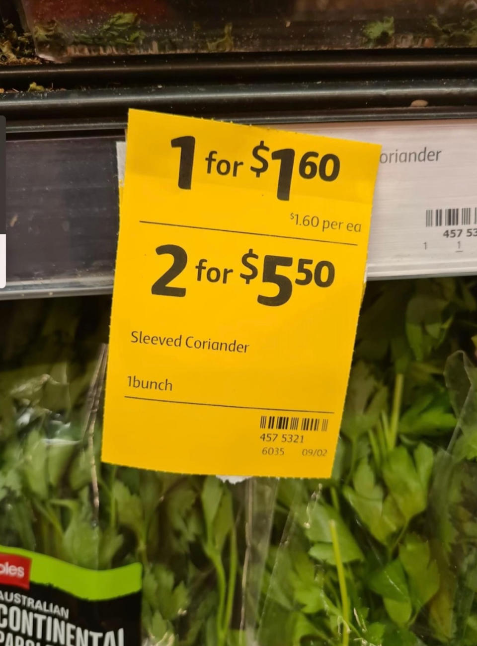 Coles coriander price tag