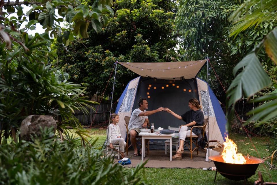 Family Camping in Backyard