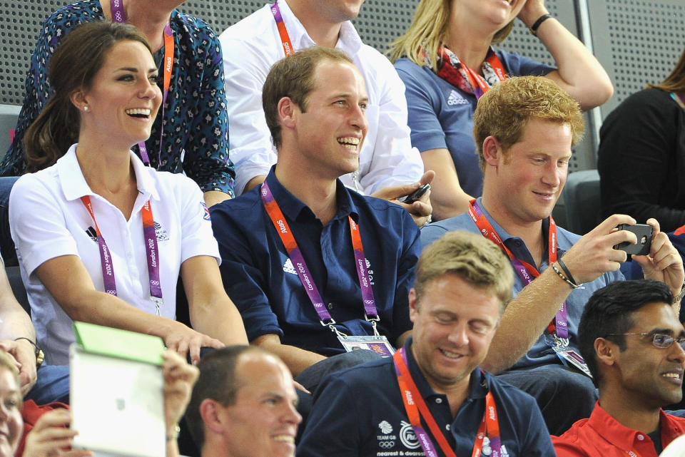 Catherine, Duchess of Cambridge, Prince William, Duke of Cambridge and Prince Harry during Day 6 of the London 2012 Olympic Games at Velodrome on August 2, 2012 in London, England. (Photo by Pascal Le Segretain/Getty Images)