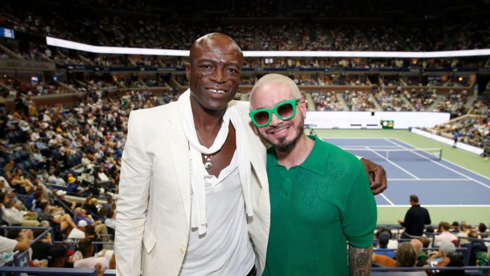 new york, new york august 29 l r seal and j balvin attend the us open with maestro dobel tequila, first official tequila of the us open at usta billie jean king national tennis center on august 29, 2023 in new york city photo by rob kimgetty images for maestro dobel tequila
