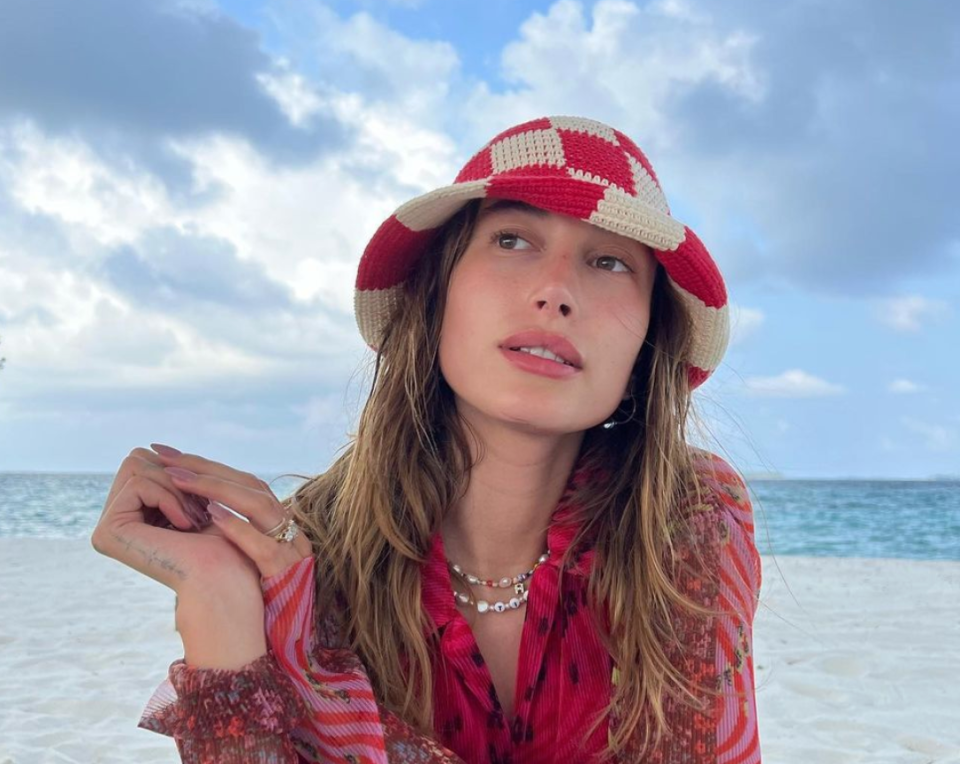 hailey bieber tiktok red bikini