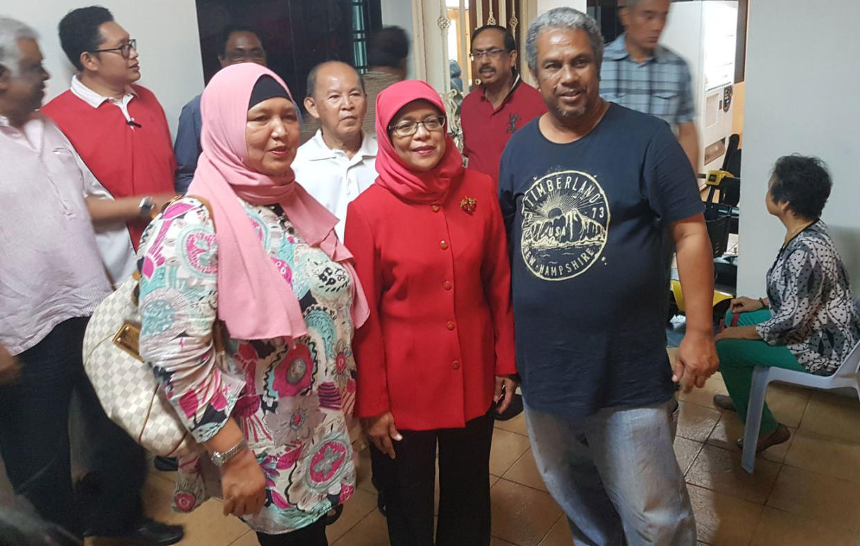 Halimah Yacob, former Marsiling-Yew Tee GRC MP (middle), meets residents of Marsiling at a Meet-The-People session on 8 August 2017, a day after she resigned from her post. (Photo:Safhras Khan/Yahoo News Singapore)