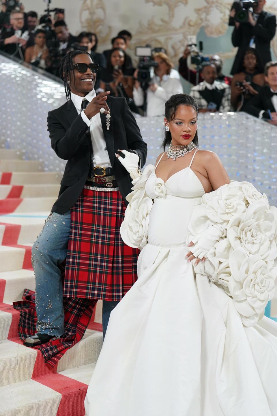 A$AP Rocky, Rihanna, in Valentino at arrivals for Karl Lagerfeld: A Line of Beauty - The Costume Institute Met Gala - Part 4, The Metropolitan Museum of Art, New York, NY May 1, 2023. Photo By: Kristin Callahan/Everett Collection