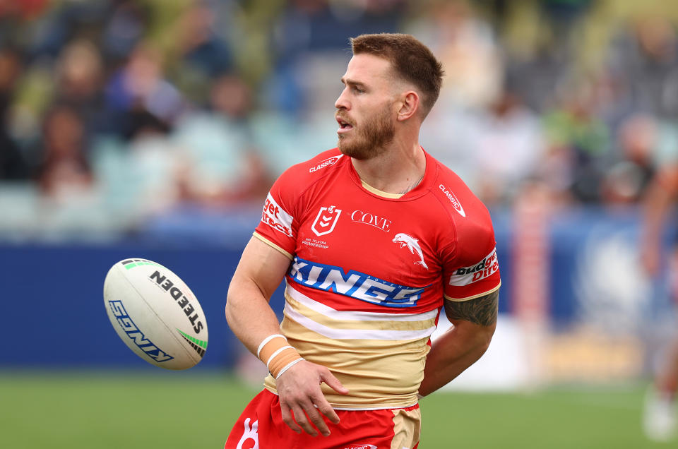 WAGGA WAGGA, AUSTRALIA – APRIL 29: Euan Aitken of the Dolphins warms up before the round 9 NRL match between the Canberra Raiders and the Dolphins at McDonalds Park on April 29, 2023 in Wagga Wagga, Australia. (Photo by Mark Nolan/Getty Images)