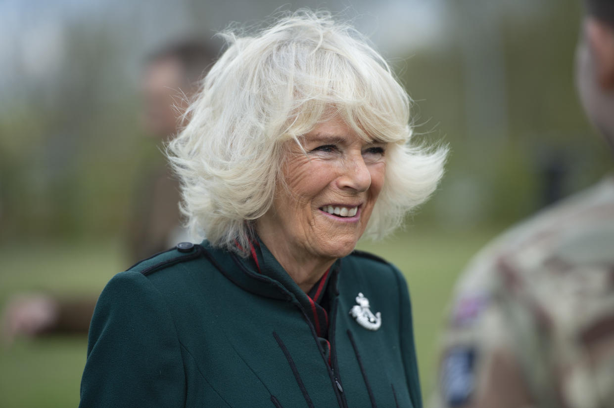 The Duchess of Cornwall during her first visit to 5th Battalion The Rifles, following her new appointment as Colonel-in-Chief, at Bulford Station in Wiltshire. Picture date: Friday May 7, 2021.