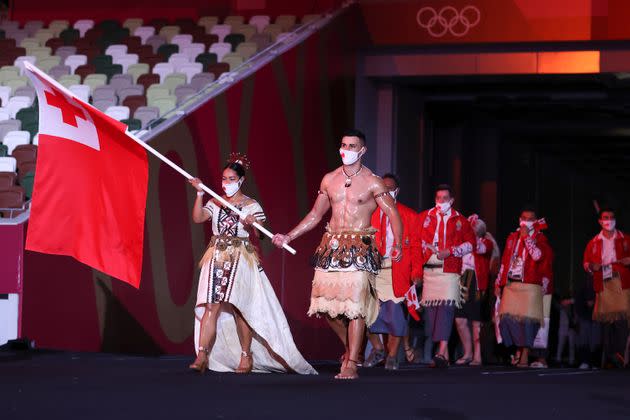 Pita Taufatofua of Team Tonga makes the scene at the Tokyo Olympics in 2021. (Photo: Jamie Squire via Getty Images)