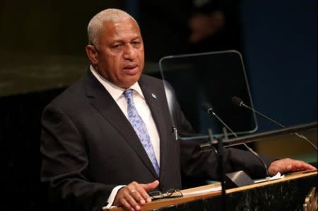 FILE PHOTO: Prime Minister Frank Bainimarama of Fiji addresses the 71st United Nations General Assembly in Manhattan, New York, U.S. September 20, 2016. REUTERS/Carlo Allegri