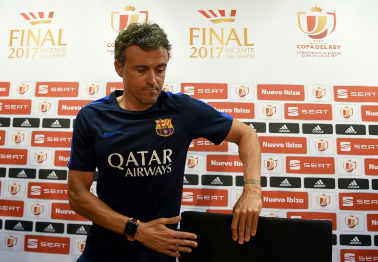 Barcelona's head coach Luis Enrique arrives to a press conference at the Sports Center FC Barcelona Joan Gamper in Sant Joan Despi, near Barcelona, on May 26, 2017