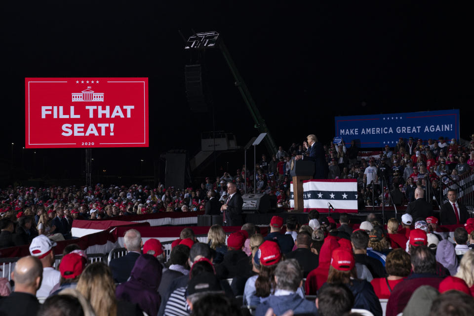 President Donald Trump speaks during a campaign rally at Harrisburg International Airport, Saturday, Sept. 26, 2020, in Middletown, Pennsylvania. / Credit: Evan Vucci / AP