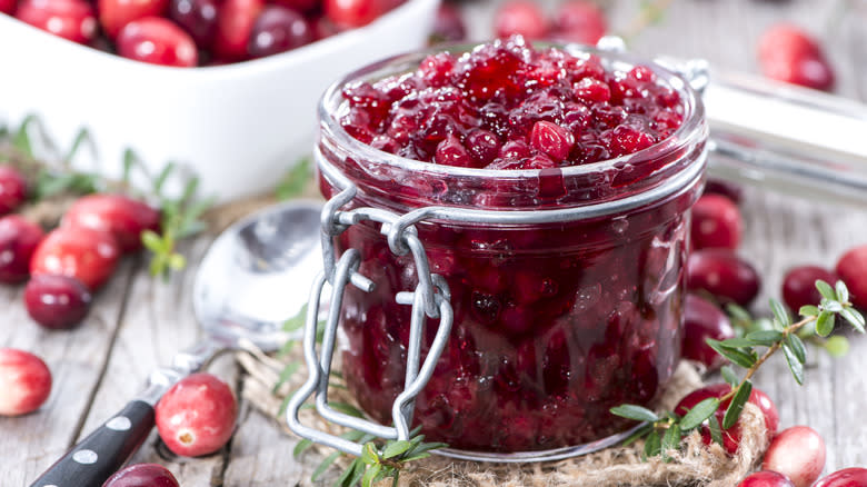 Jar of pickled cranberries