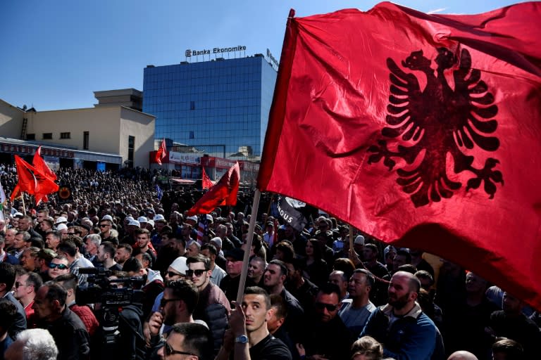 Rally organisers in Pristina played a video message from ex-prime minister Ramush Haradinaj, who thanked the crowd "with all his heart" while standing in front of an Albanian flag