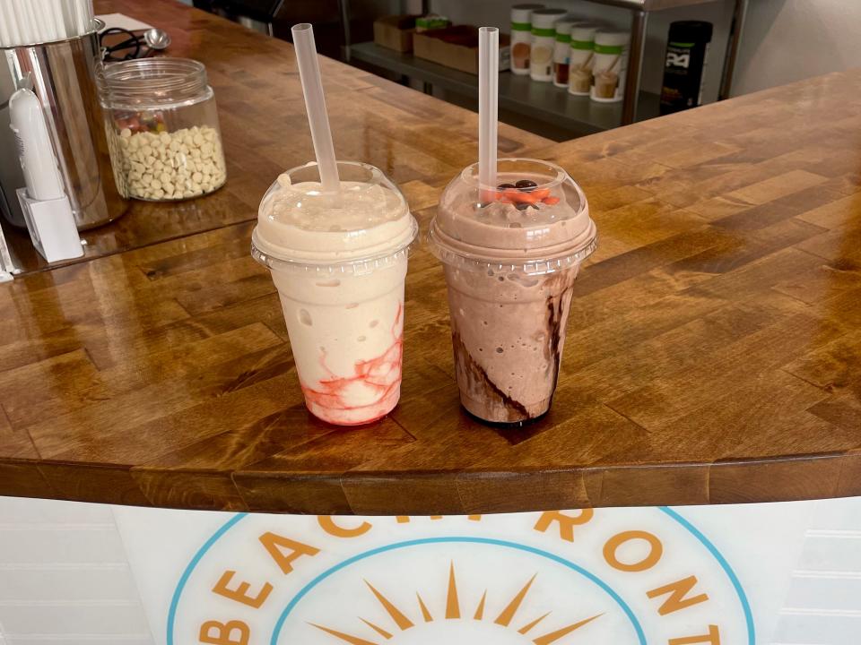 Cheesecake and Reese's shakes from Beachfront Nutrition in Flagler Beach.