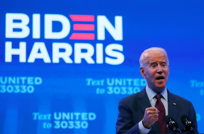 U.S. Democratic presidential candidate and former Vice President Joe Biden delivers speech on Supreme Court in Wilmington