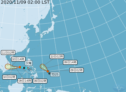 艾陶颱風以每小時25轉17公里速度向西前進。（圖／中央氣象局）