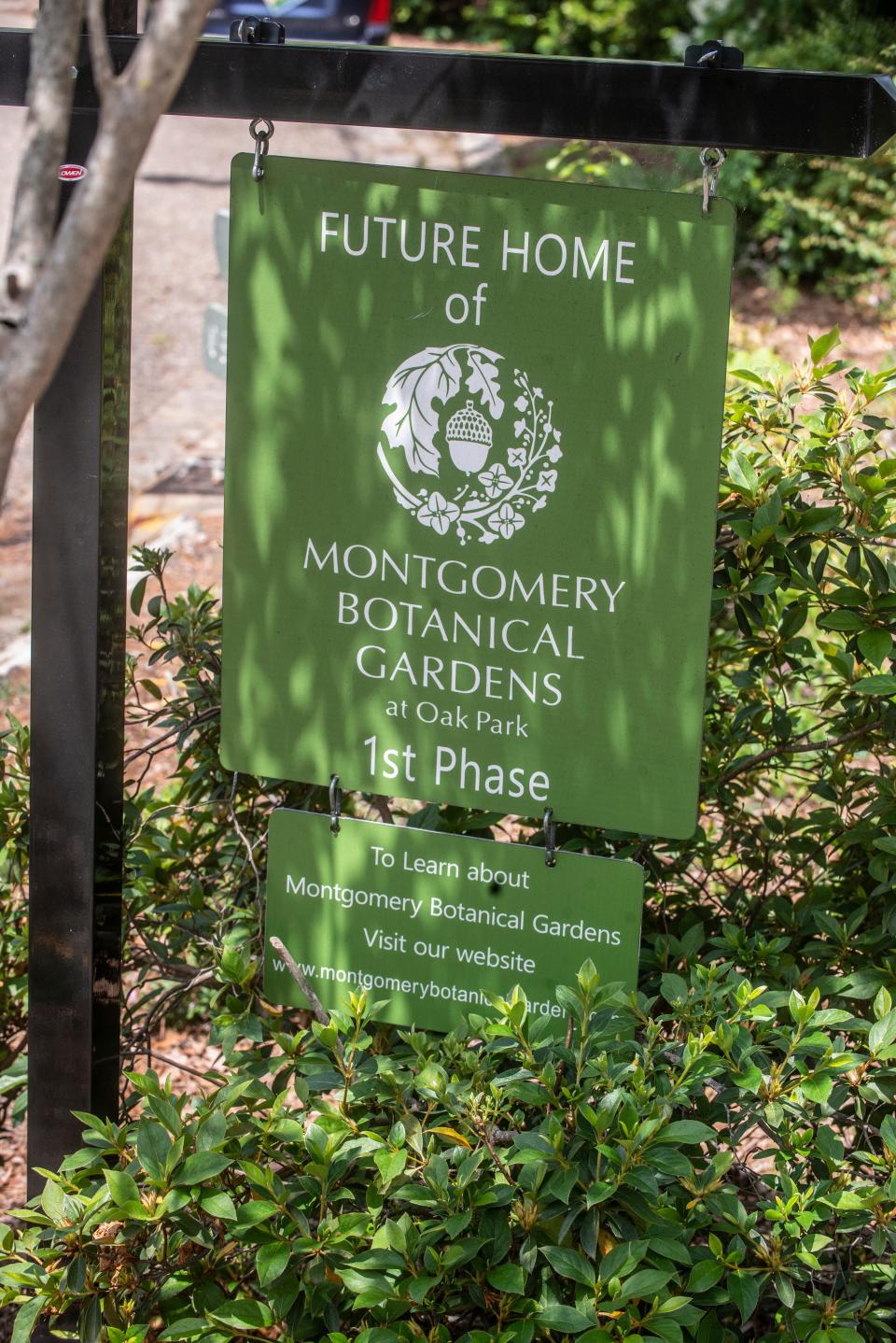 A sign at the entrance to Montgomery Botanical Gardens in Oak Park.