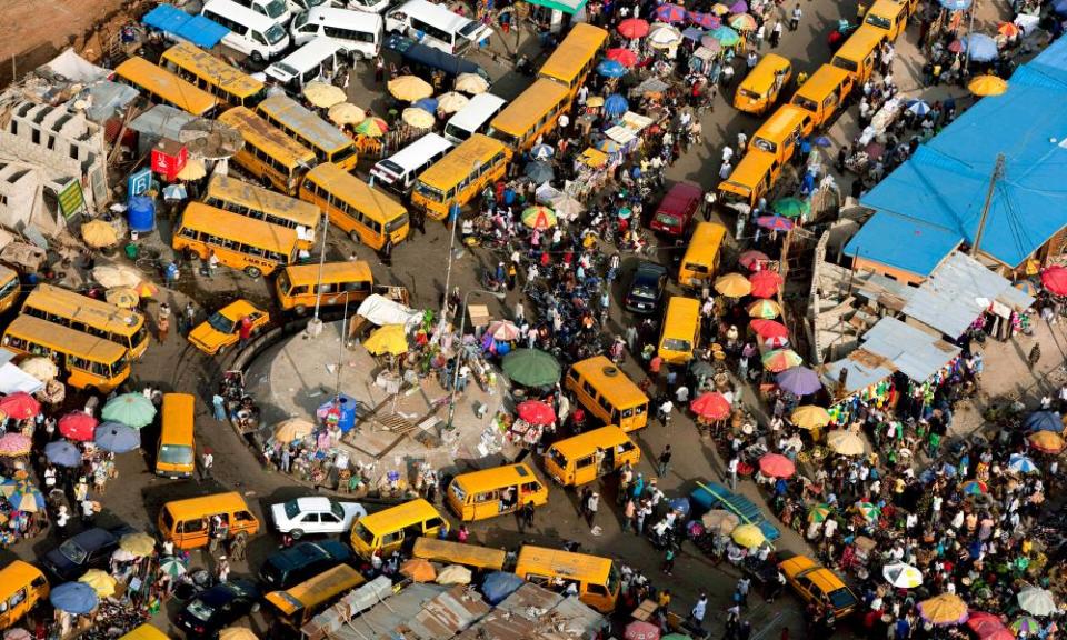 A traffic jam at a market near Surulere in Lagos, Nigeria.